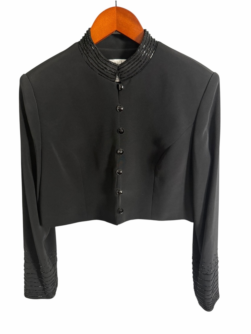 Bob Mackie Black Cropped Button Jacket with Beaded Collar